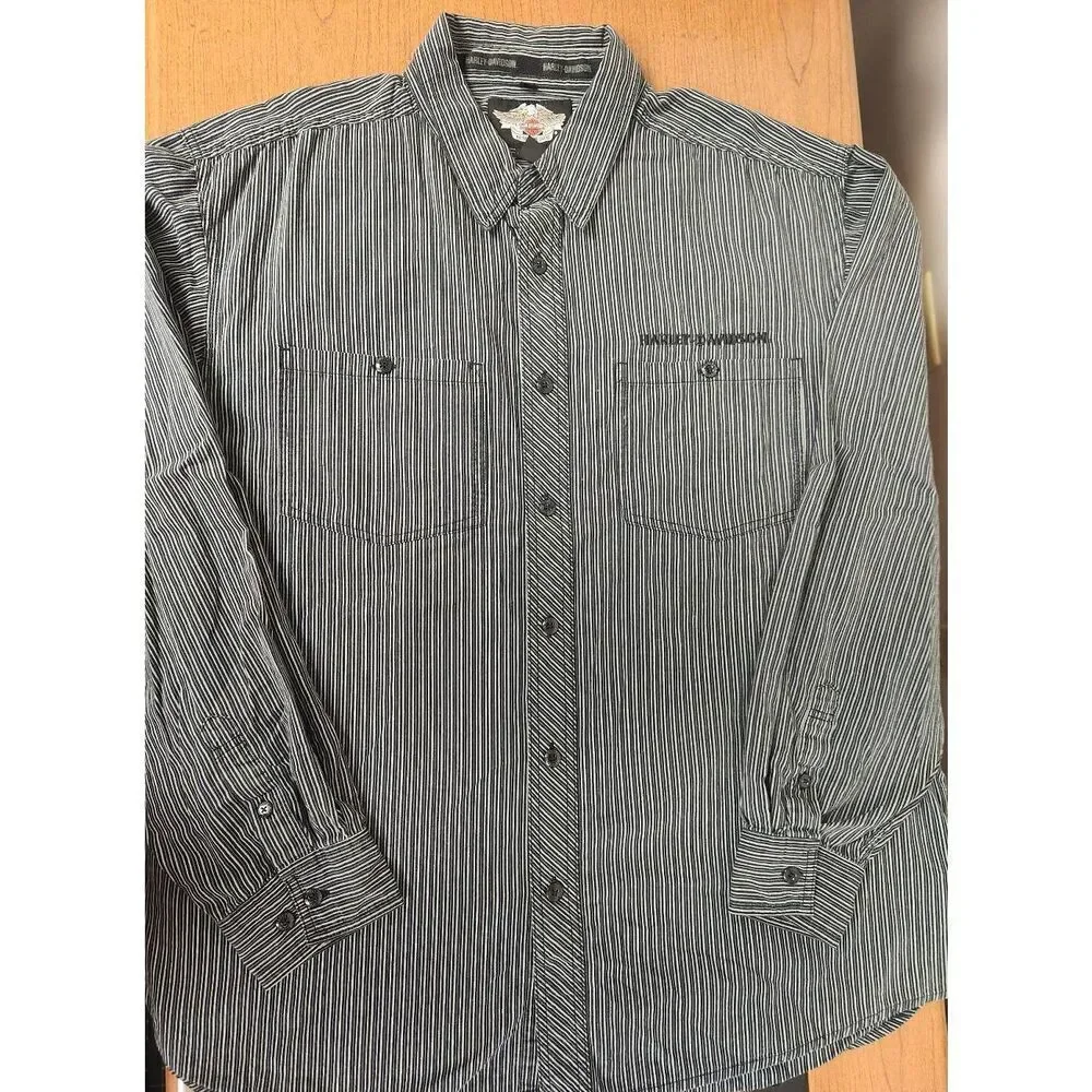 Harley-Davidson 2X long sleeved button-down strip shirt